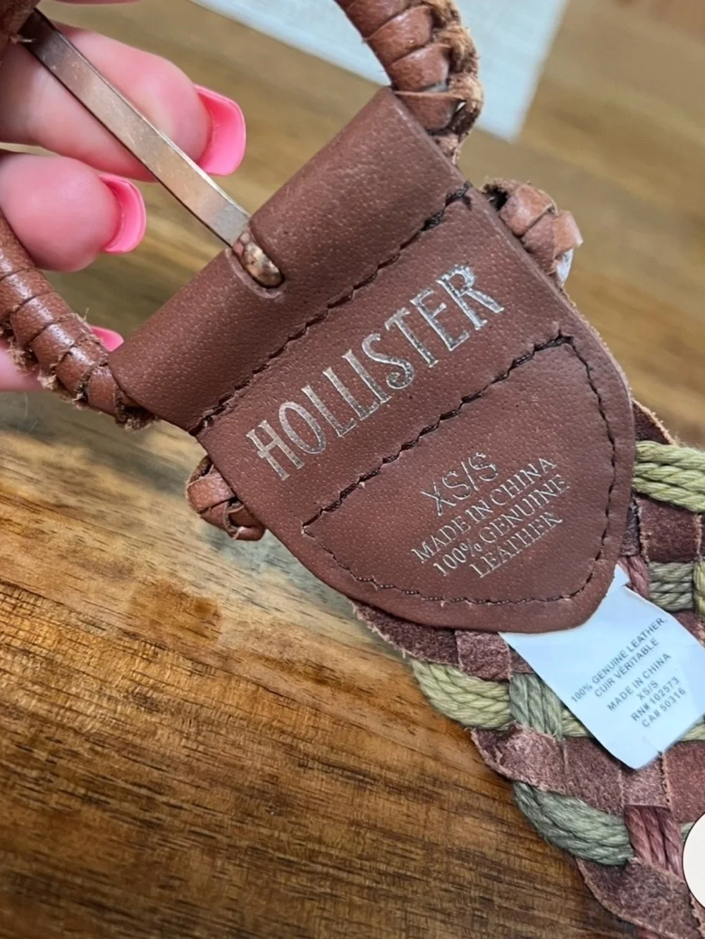 Hollister Braided Leather & Woven Belt in Brown and Green